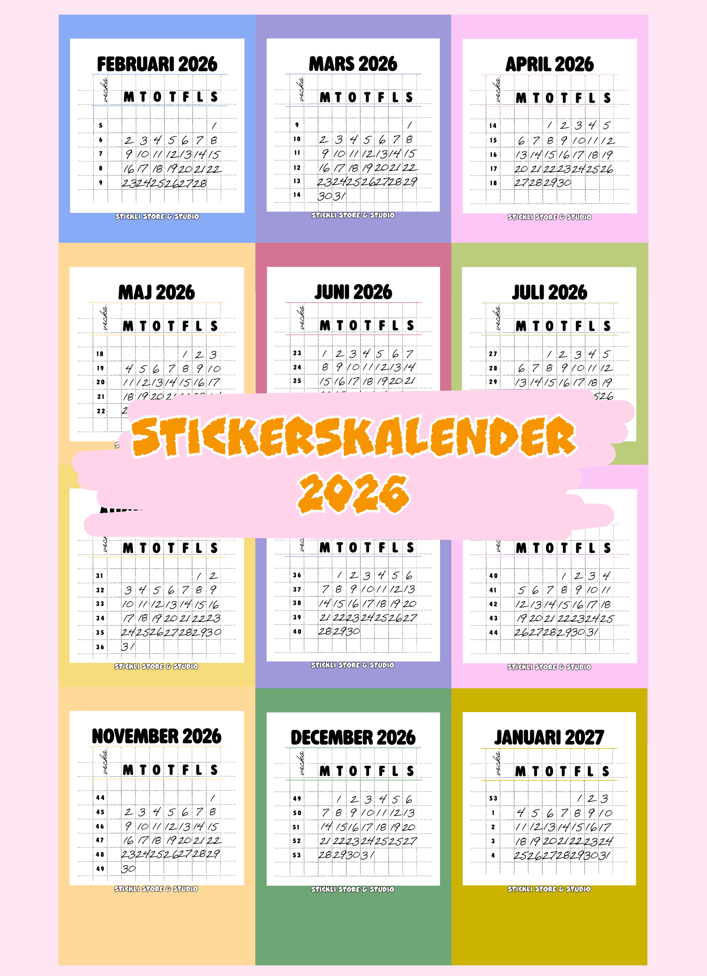 Stickerskalender för 2026 (Feb 26 - Jan 27) Limited Edition